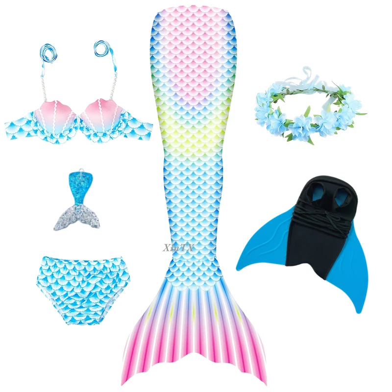 Kids Girls Swimming Mermaid Tail Mermaid Costume Cosplay Children Swimsuit Fantasy Bikini Can Add Monofin Fin Halloween