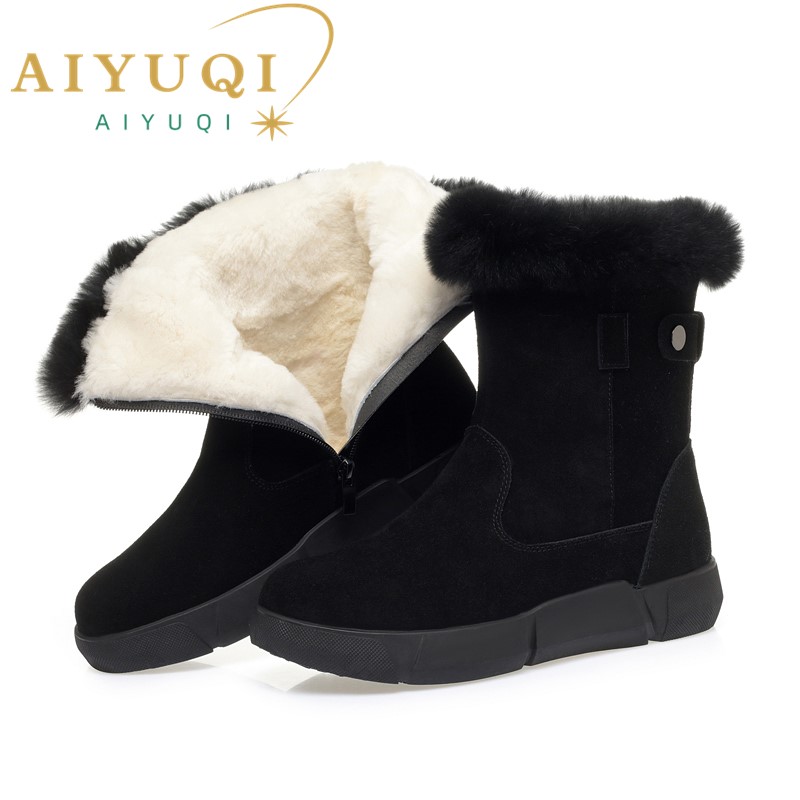 AIYUQI Snow Boots Women Fur 2024 Winter New Genuine Leather Women Winter Boots Wool Warm Non-slip Women booties