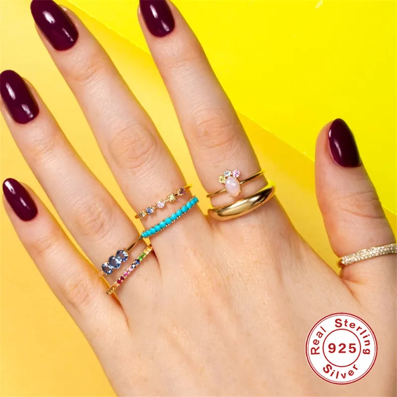 CANNER Anillo plata 925 Sterling Silver Wedding Band Retro Super Micro Inlaid Turquoise Rings For Women Girls Engagement Jewelry