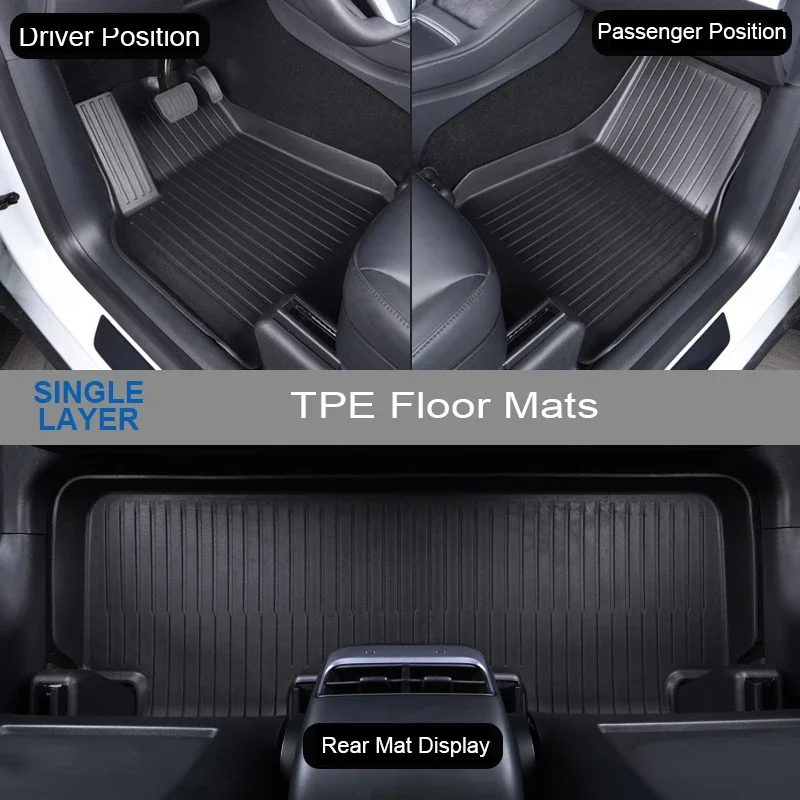 TPE Floor Mats for Tesla Model Y 3 Highland 2021 - 2024 Floor Liner All-Weather Anti-Slip Rear Trunk Cargo Mats Heavy Duty Mat