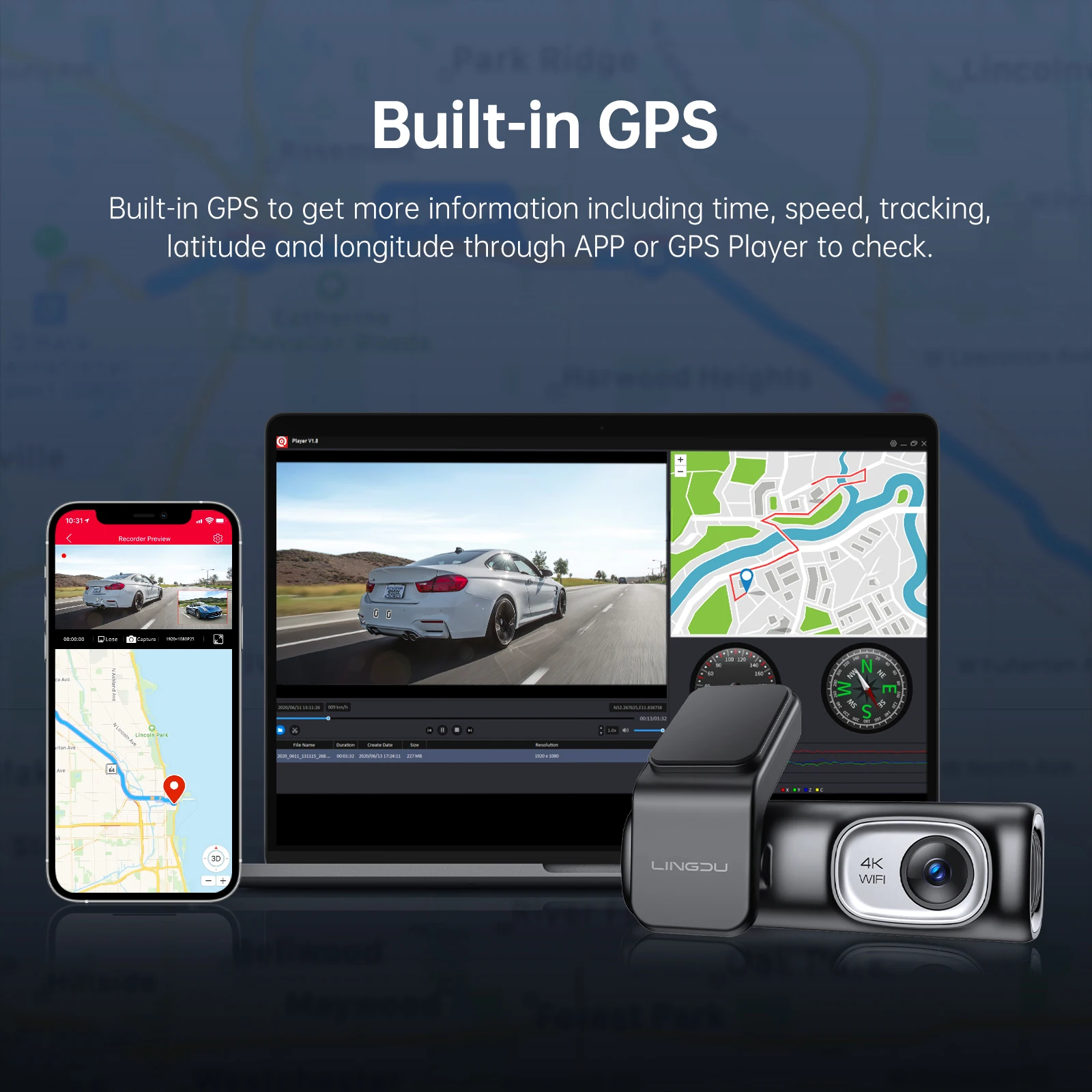 LINGDU D600 4K 2160P UHD Dash Cam Car DVR WiFi Camera Built in GPS Voice Control 24H Parking Monitor 150°FOV Night Vision