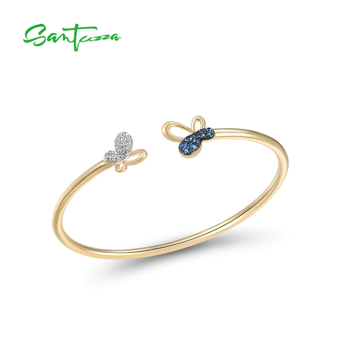 SANTUZZA Pure 925 Sterling Silver Bangle Bracelet For Women White CZ Colorful Stones Bangle Trendy Fine Jewelry Handmade Enamel