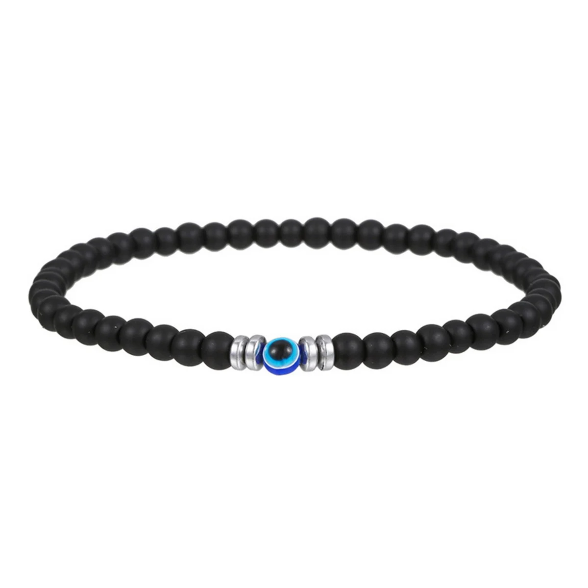 Men's 4mm Natural Lava Stone Tiger Eye Beads Bracelet Turkish Blue Evil Eye Bracelet Prayer Yoga Bangles Jewelry Pulsera Hombre