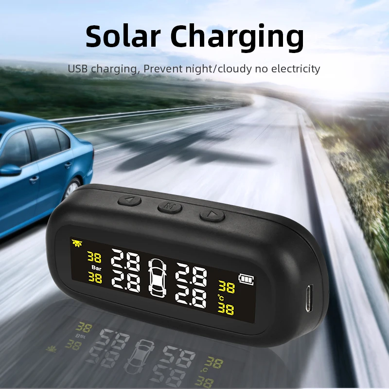 Jansite Solar TPMS Car Tire Pressure Alarm Monitor System Display Intelligent Temperature Warning Fuel Save 4 Sensors Auto Type