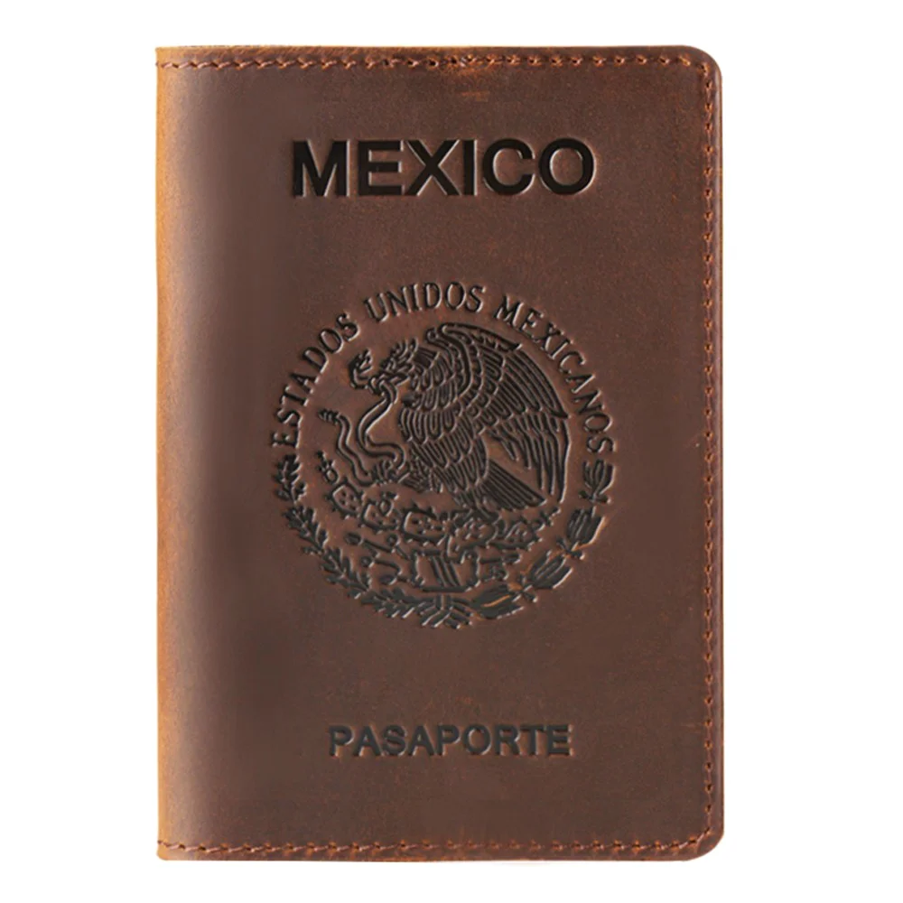 High-end Mexico Genuine Leather Passport Cover For Mexican Credit Card Holder Vintage Men Women Passport Case Travel Wallet