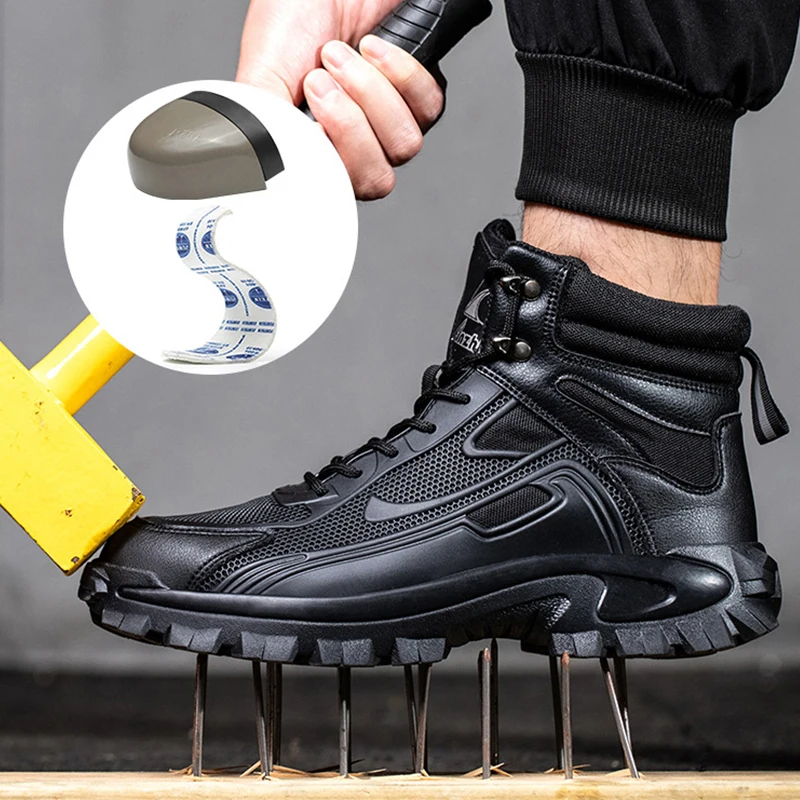 New Quality Leather Boots Men Safety Shoes Waterproof Work Boots Safety Steel Toe Shoes Men Puncture-Proof Indestructible Shoes