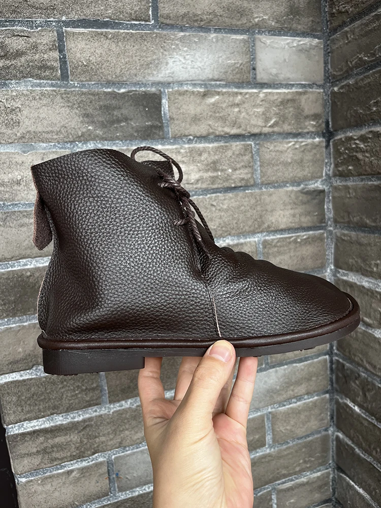 Birkuir Genuine Leather Ankle Boots Flats Shoes For Women Short Boots Lace Up Flat Sole Soft Comfort Concise Leisure Ladies Boot