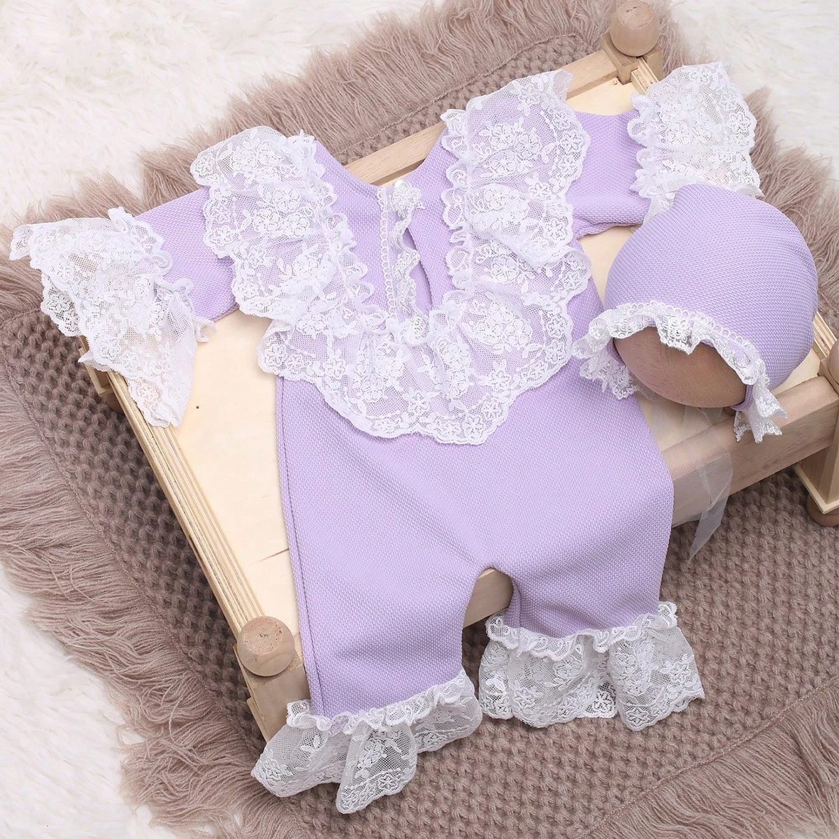 Ylsteed Newborn Lace Jumpsuit Hat Set Violet Infant Picture Outfits Baby Photo Props Baby PhotoShoot Props 42042 5 08fc9