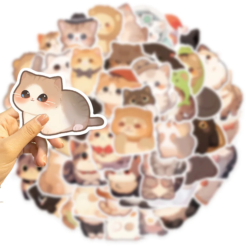 50pcs Kawaii Cat Kitty Stickers Cute Animal Decals Kids Toys Scrapbook Laptop Phone Stationary Guitar Suitcase Car Sticker