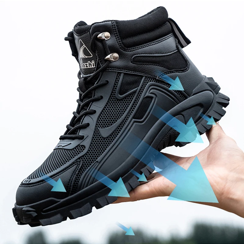 New Quality Leather Boots Men Safety Shoes Waterproof Work Boots Safety Steel Toe Shoes Men Puncture-Proof Indestructible Shoes