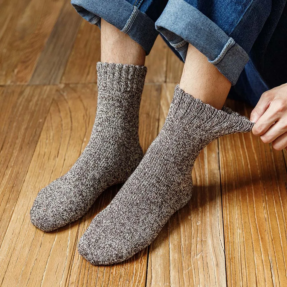 Winter Men's Thick Warm Wool Socks High Quality Harajuku Retro Big Size Snow Casual Antifreeze Cashmere Long Socks 3 Pair