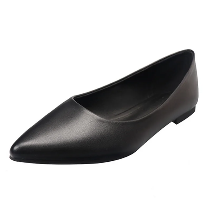 Womens Full Black Elegant Null Sewing Shoes Pointy Toe Designer Leather Pointy Toe Flats For SKinng Ballet Dancer Slip-On 32-48