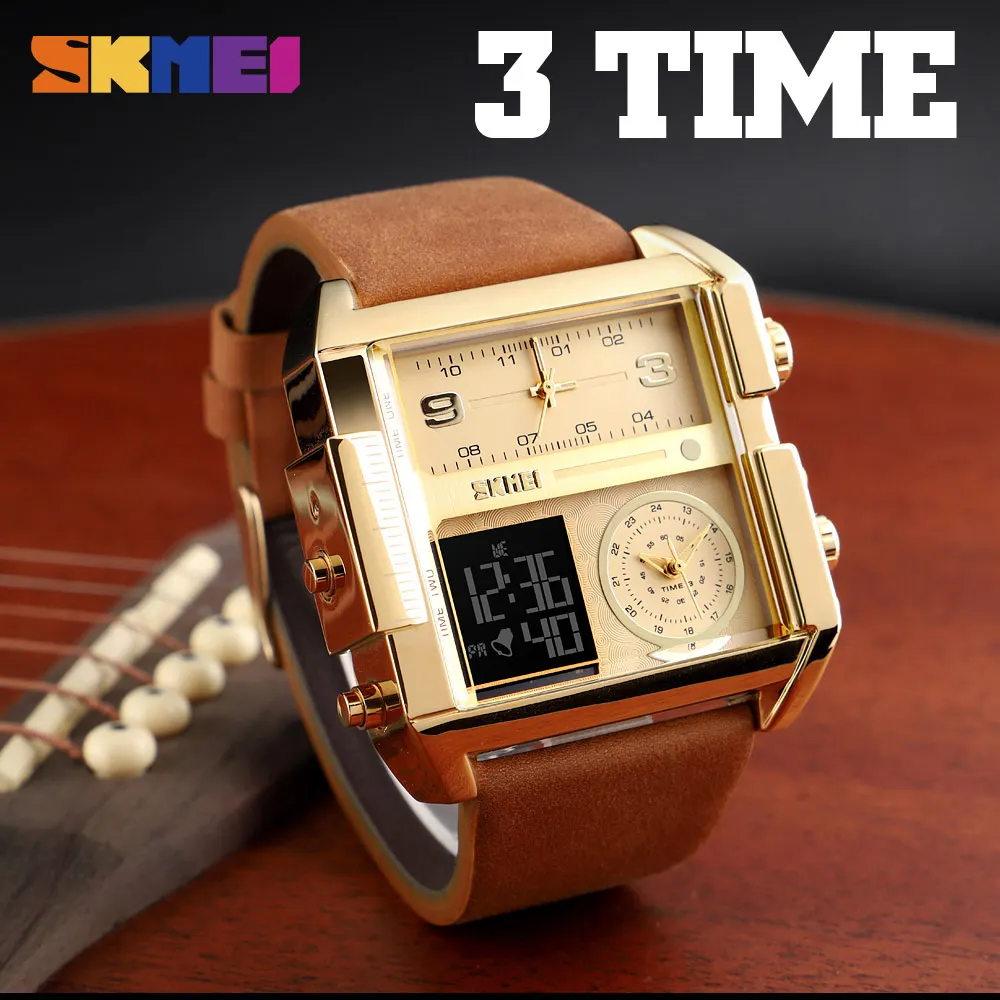 SKMEI 3 Time Men Sports Watch Top Luxury Brand Military Digital Wristwatch Mens Quartz Movement Watches Clock reloj hombre 1391