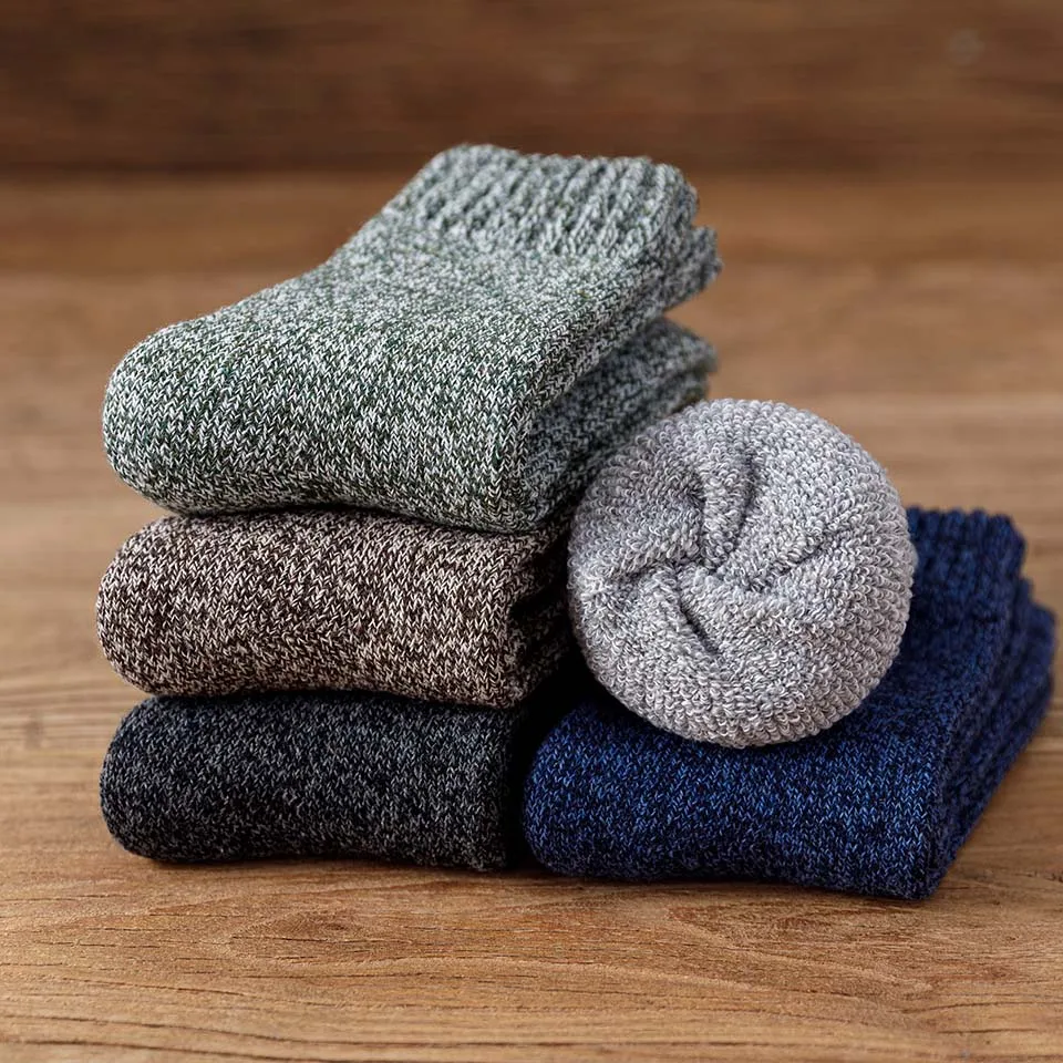 Winter Men's Thick Warm Wool Socks High Quality Harajuku Retro Big Size Snow Casual Antifreeze Cashmere Long Socks 3 Pair