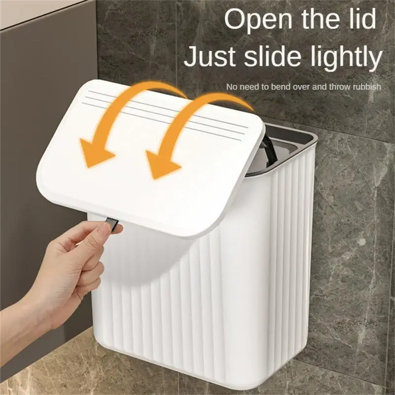 8/12L Bathroom Trash Can With Lid Kitchen Wall Mounted Waste Bin Large Capacity Recycling Garbage Basket Hanging Trash Bins