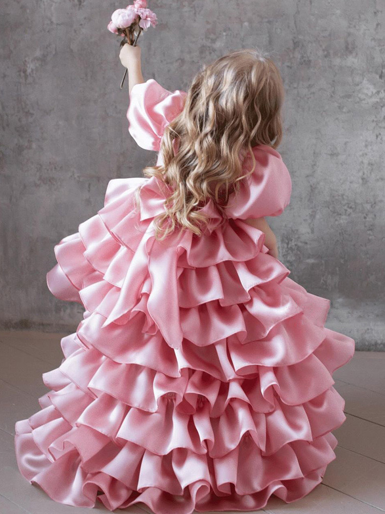 Kids Elegant Birthday Dress Formal Wear high low Ball Gown Flower Girl Dresses for Wedding TUTU Cute Princess Kids Gown communion pageant dresses mult