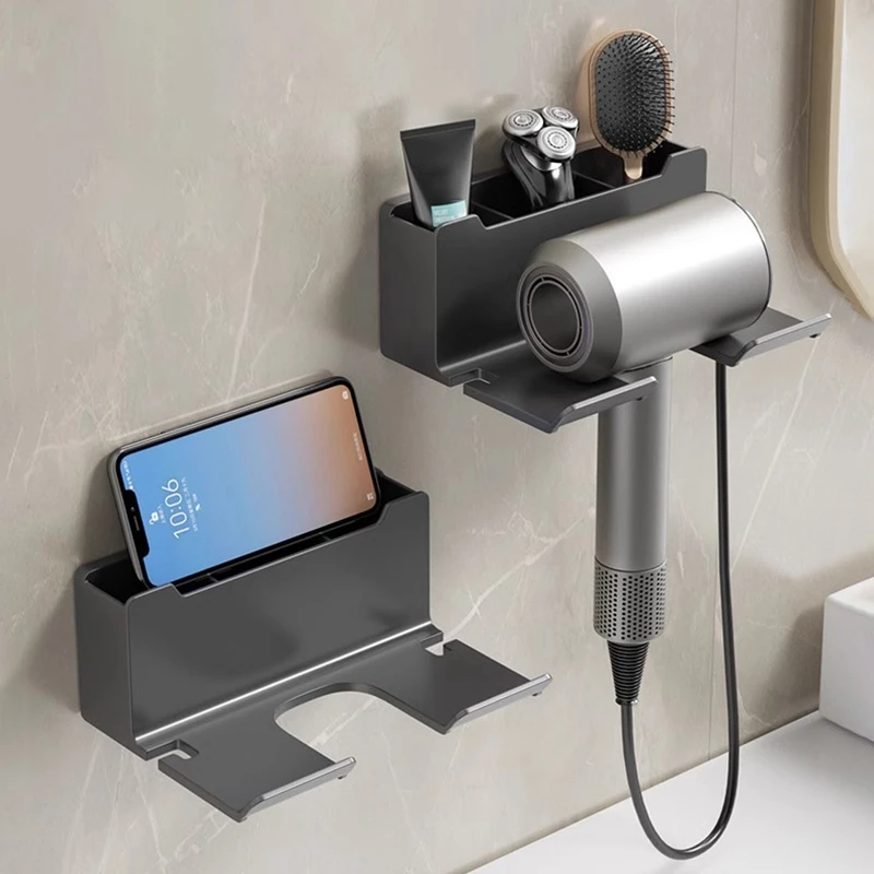 Hair Dryer Holder Wall Mounted Bathroom Organizer Shelves No Drilling Hair Dryer Rack Toilet Blower Holders Bathroom Accessories