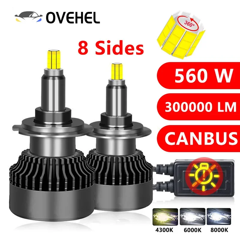 H7 LED Canbus 360 H1 300000LM 560W HB3 HB4 9012 D1S D2S Turbo Bi Led Projector Lens H11 9005 Car Headlight Bulb Fog Lamp 6000K
