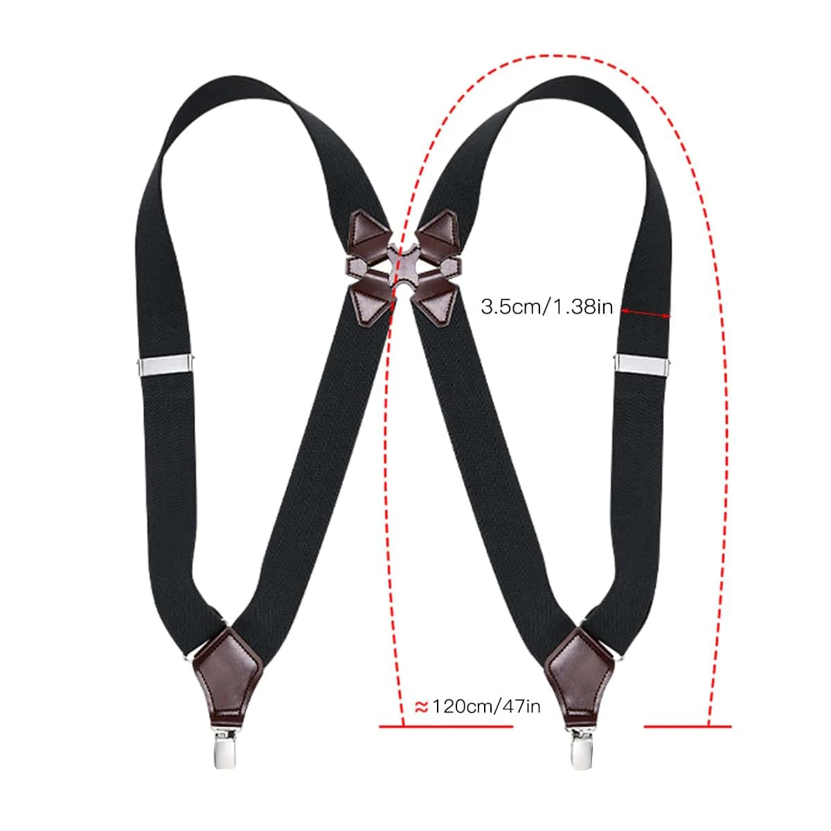 Hip-Clip Suspenders for Men Heavy Duty Big Tall 3.5cm 2 Clips Adjustable Elastic Trouser Braces Strap Belt Gifts for Dad Husband
