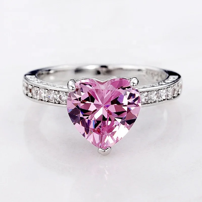 Designer 2025 Top Sell Drop Ship Wedd Rs Luxury Jewelry Stunn 925 Sterl Silver Fill Heart Shape Pink Topaz CZ Diamond Gemstones Party Women Engagement