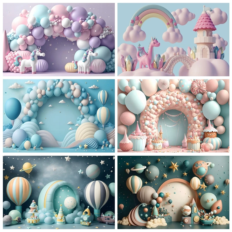 Newborn Baby Shower Background for Photography Balloons Boy and Girl Cakesmash Birthday Party Background Photo Studio Props