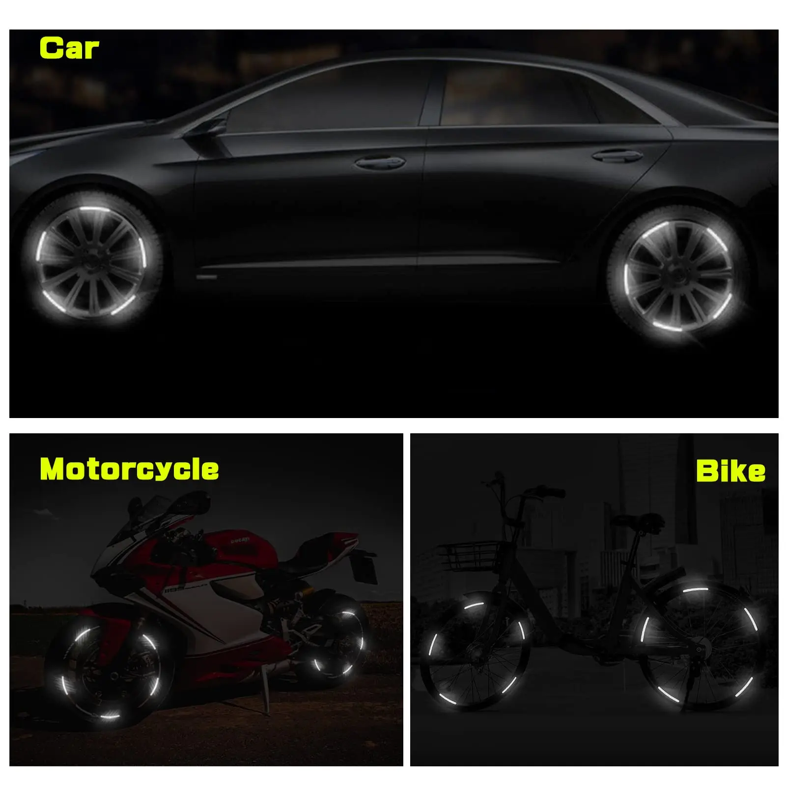 20Pcs Reflective Car Wheel Decorative Strip Stickers Motorcycle Wheel Hub Styling Decal Sticker Night Safety Reflective Decals