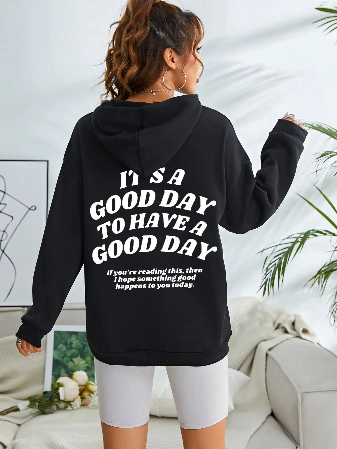 It's A Good Day To Have A Good Day Funny Pattern Woman Pullovers Autumn Pocket Hoodie Casual Comfortable Hoody Female Sportswear