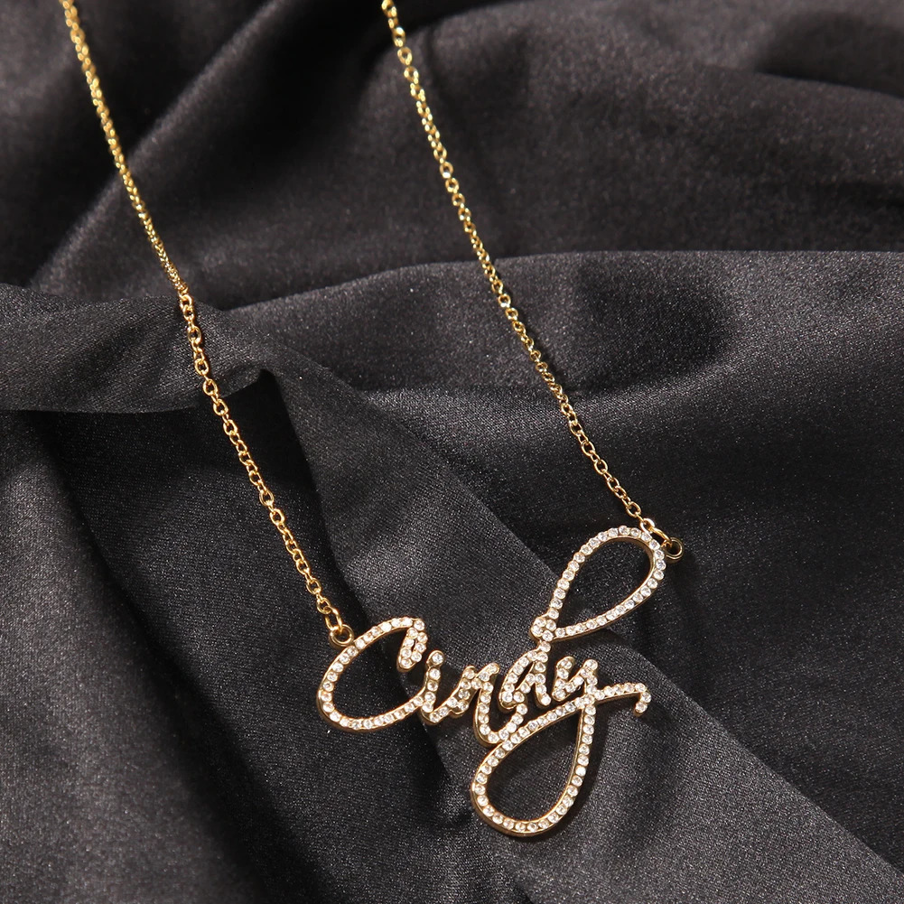 UWIN Custom Stainless Steel Name Necklace With Rhinestones Letters Choker Personalized Name Pendant Chain Accessories Jewelry 240514