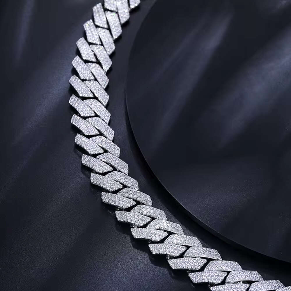 fashion cuban link chain necklace designer for men 3 row bling moissanite dia 20MM wide choker iced out chains necklaces prong gold plate rock hip hop