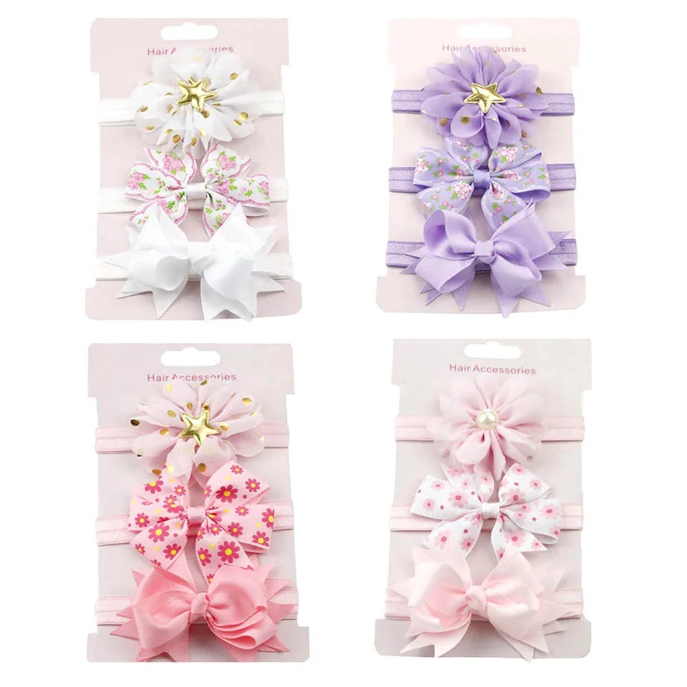 3Pcs Baby Elastic Flower Headband Girls Bows Hair Band Toddler Infants Bowknot Hairband Turban Kids Headwear