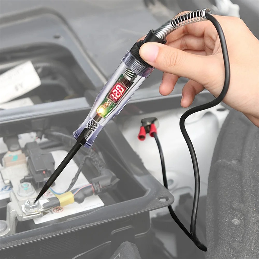 Voltage Electric Circuit Tester DC 6V 12V 24V Digital Display Long Probe Pen Light Bulb Automobile Diagnostic Tools Auto Repair