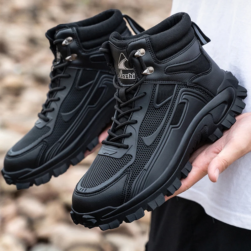 New Quality Leather Boots Men Safety Shoes Waterproof Work Boots Safety Steel Toe Shoes Men Puncture-Proof Indestructible Shoes