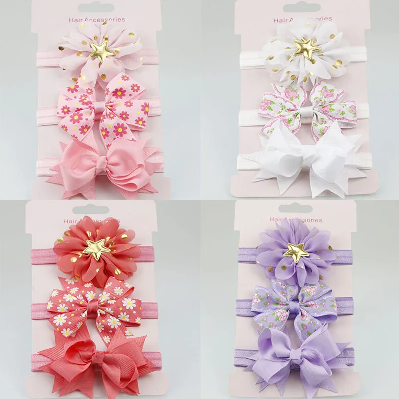 3Pcs Baby Elastic Flower Headband Girls Bows Hair Band Toddler Infants Bowknot Hairband Turban Kids Headwear