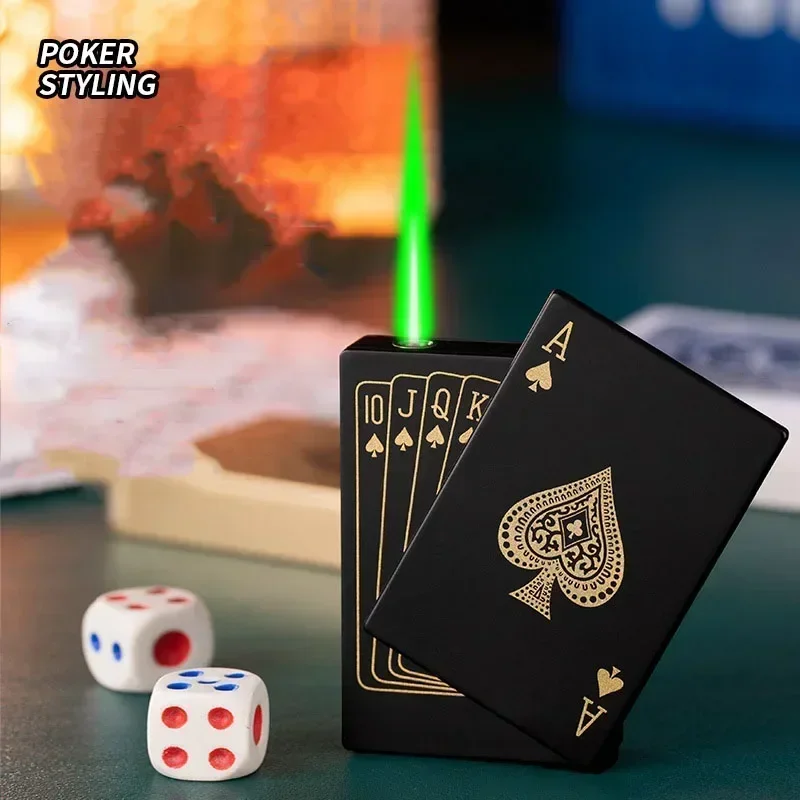 Creative Playing Cards Ace of Spades Lighter Butane Windproof Straight Metal Lighters Jet Flame Fun Smoking Supplies W260202