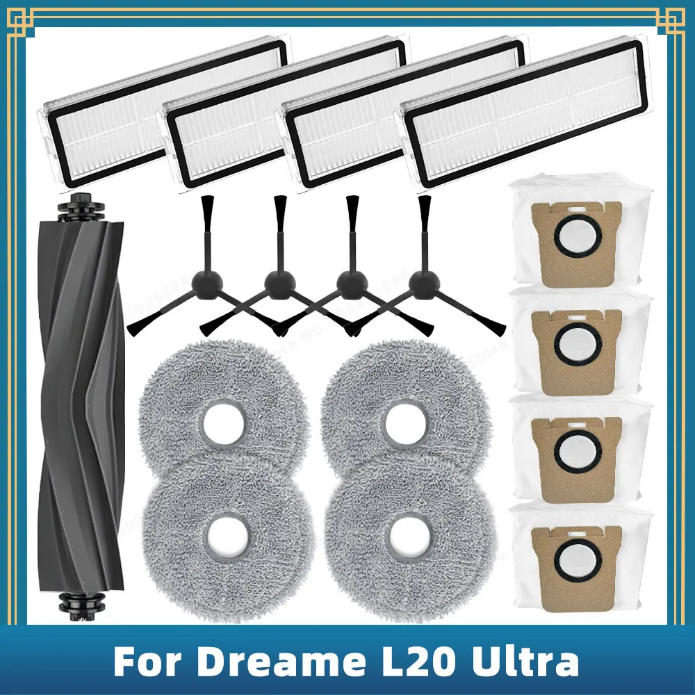 Compatible For Dreame Bot L20 Ultra Robot Vacuum Replacement Parts Accessories Main Side Brush Hepa Filter Mop Pad Dust Bag