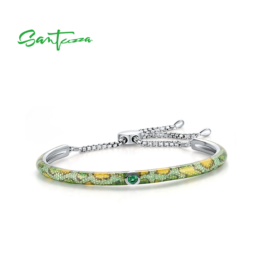 SANTUZZA Pure 925 Sterling Silver Bangle Bracelet For Women White CZ Colorful Stones Bangle Trendy Fine Jewelry Handmade Enamel