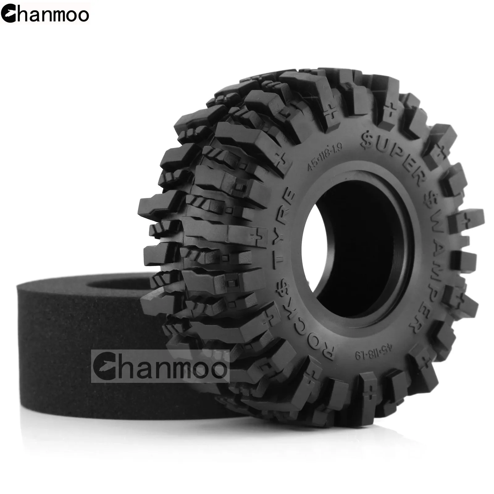 Chanmoo 1.9in Crawler Tires 118mm Wheel Rubber Tyre for 1:10 RC Car Axial Traxxas SCX10 II III TRX4 RC4WD D90 YK4102 Gen8 Redcat