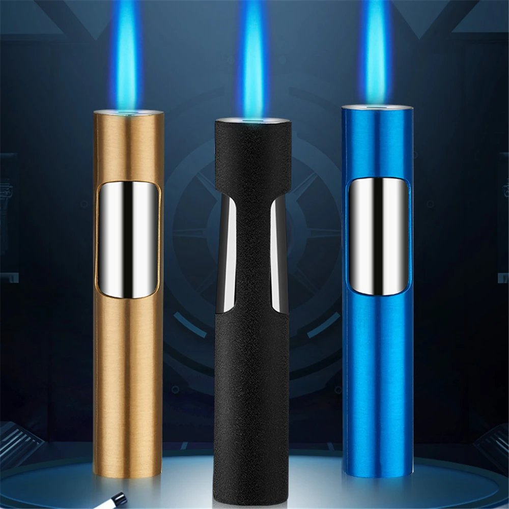 Metal Luminous Jet Flame Lighter Windproof Straight Fire Inflatable Torch Turbo Butane Gas Cigar Lighters Smoking Accessories