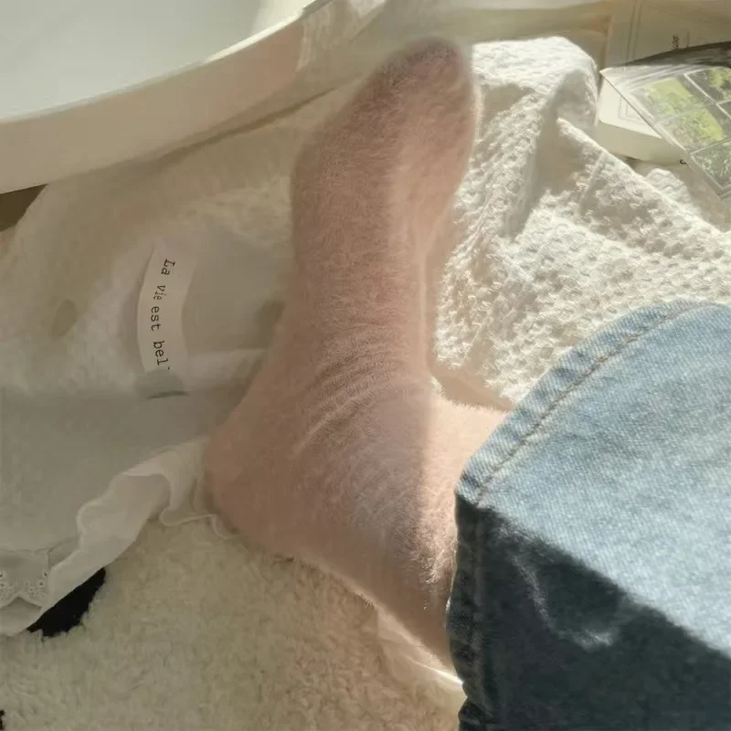 pairs Mink Fleece Super Soft Socks Women Solid Winter Warm Thicken Coral Plush Sock Thermal Snow Home Sleep Floor Kawaii Sox 5