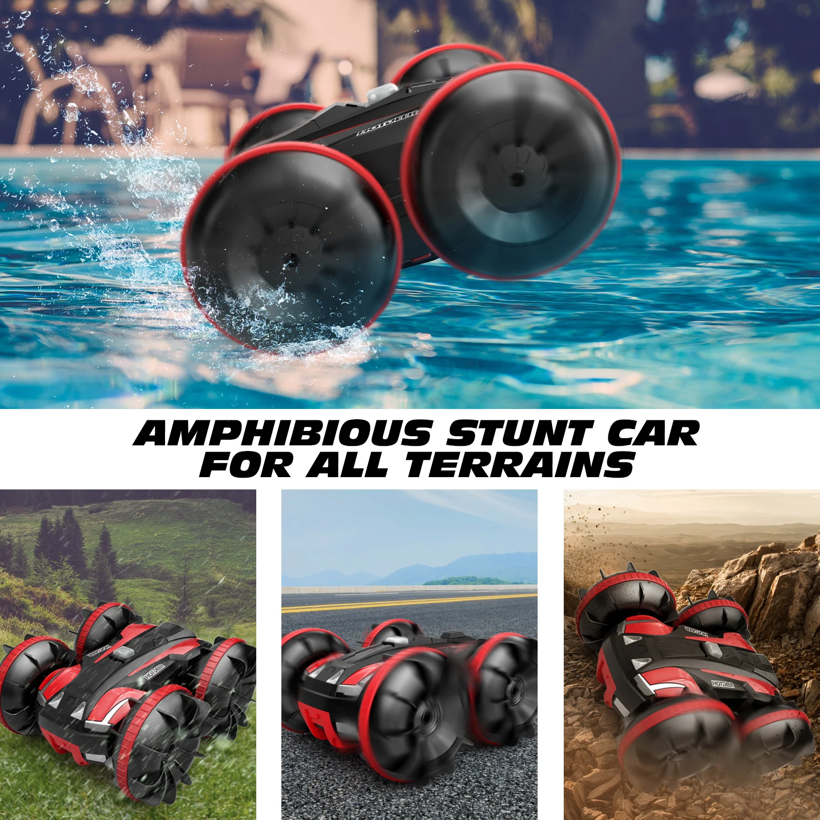 Sinovan Amphibious Remote Control Car for Kids,2.4Ghz Waterproof RC Stunt Cars RC Boat, 4WD Off Road Water Beach Pool Toys Gift