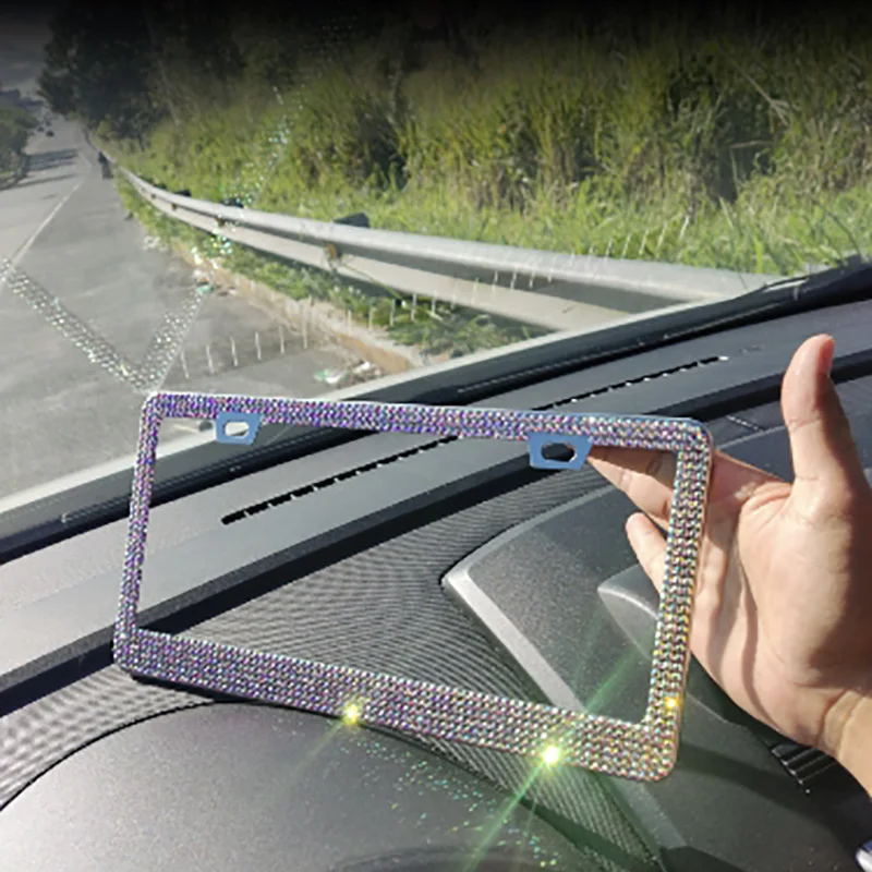 Hot US Model License Plate Frame Bling Crystal Women License Plate Frame License Cover Holder Rhinestone Car License Frame