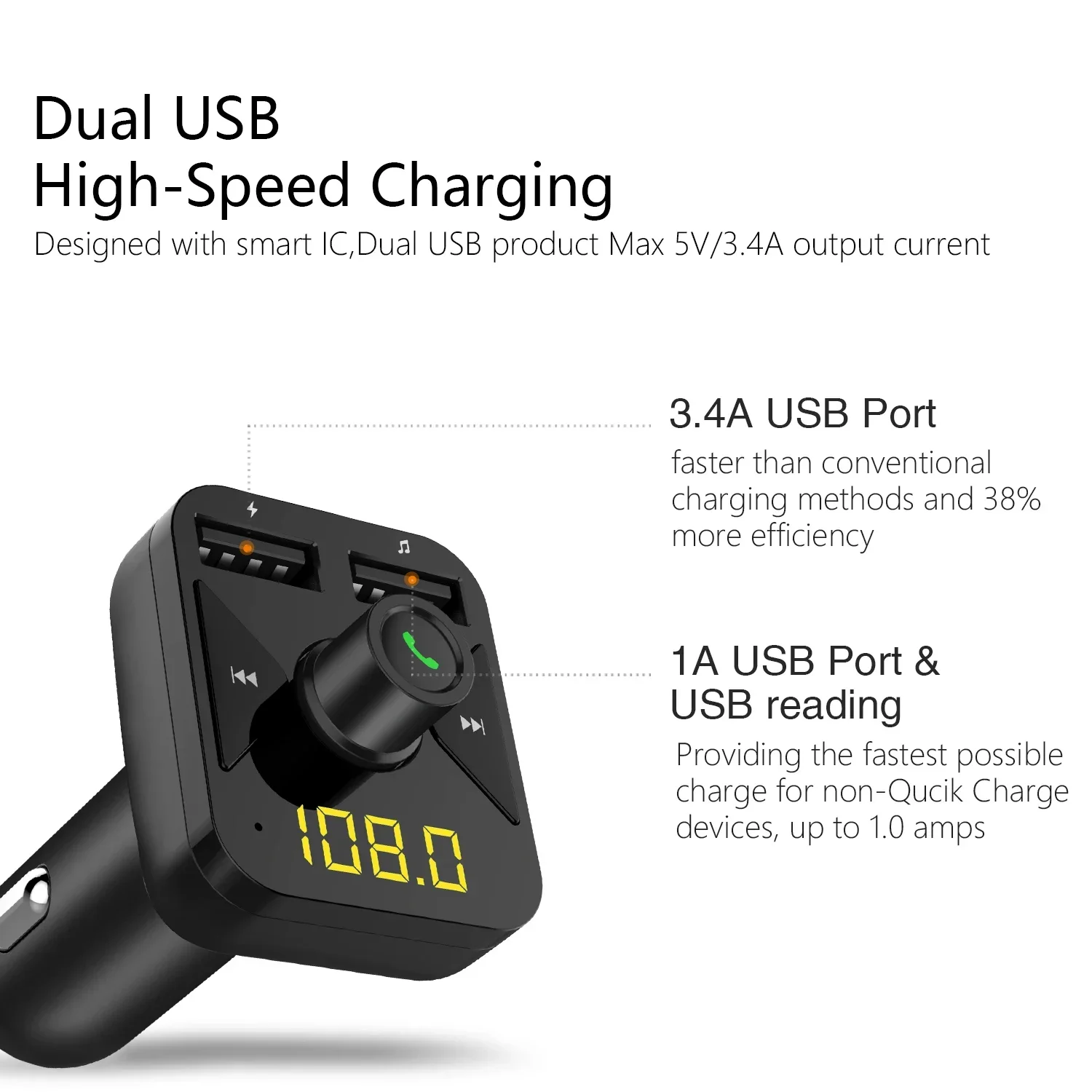 FM Transmitter Bluetooth Handsfree Car Charger Radio Dual USB Car MP3 Player 3.1A Fast Charger Adapter Car Accessories