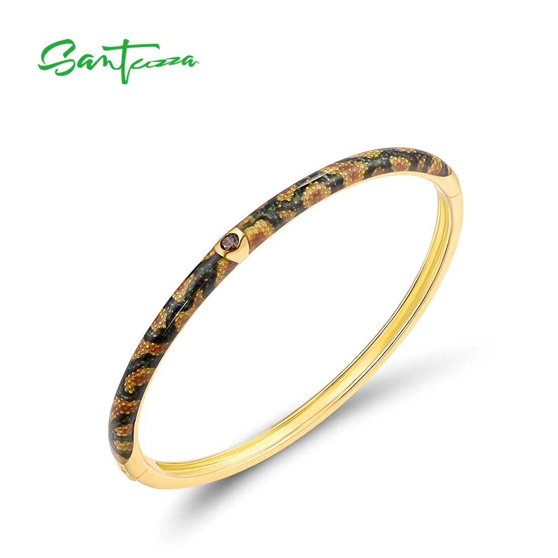 SANTUZZA Pure 925 Sterling Silver Bangle Bracelet For Women White CZ Colorful Stones Bangle Trendy Fine Jewelry Handmade Enamel