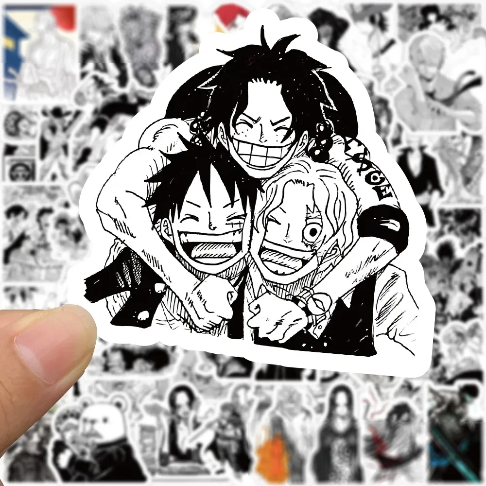 10/30/50/100pcs Black and White ONE PIECE Stickers Anime Decals Toys DIY Skateboard Car Laptop Waterproof Cool Kids Sticker Toys