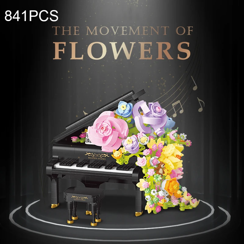 Preserved Flower Piano Violin Building Blocks Creative Musical Instrument Bouquet Waterfall Assemble Model Girl Christmas Gifts