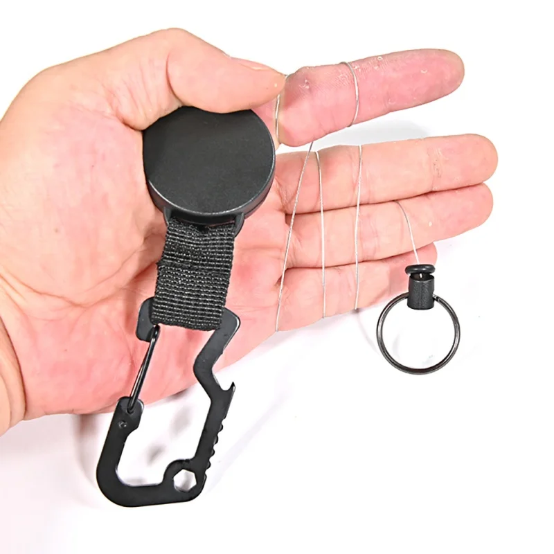 1pc Retractable Pull Key Chain Belt Clip With Carabiner Reel Card Badge Holder Recoil Extends To 55cm EDC Tools