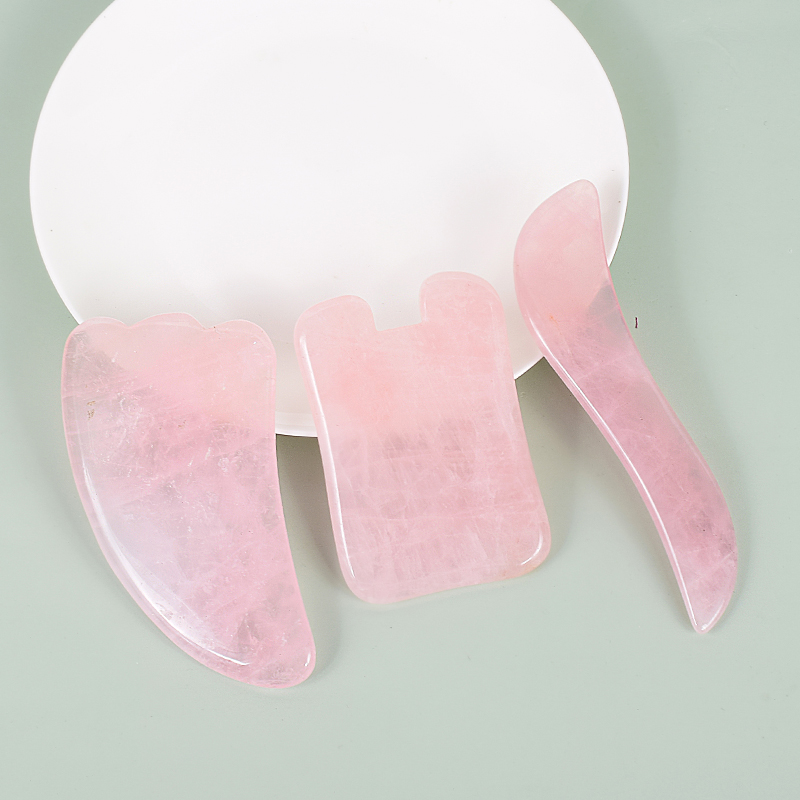 Rose Quartz Gouache Scraper Gua Sha Massage For Face Natural Gouache Stone GuaSha Massage Tools Body Facial Jade Massager Set