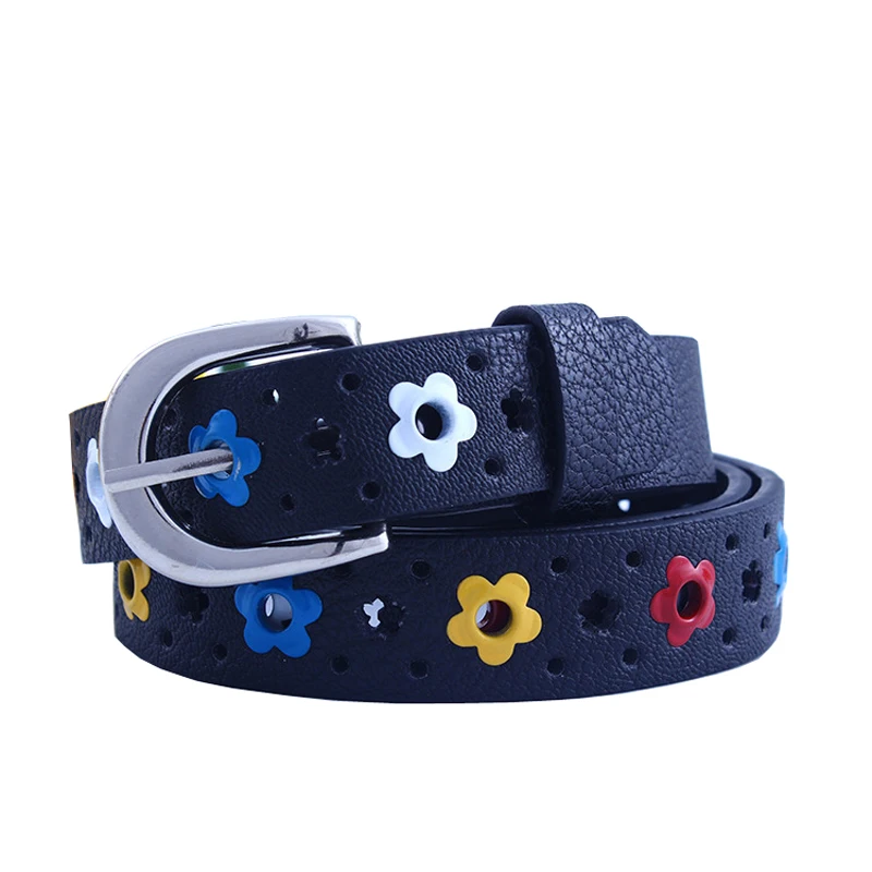 MYMC Belt Hollow Flower Shape Candy Colors Kids for Boy Girl Lady Women PU Leather Adjustable Luxury Designer Metal Buckle Belts