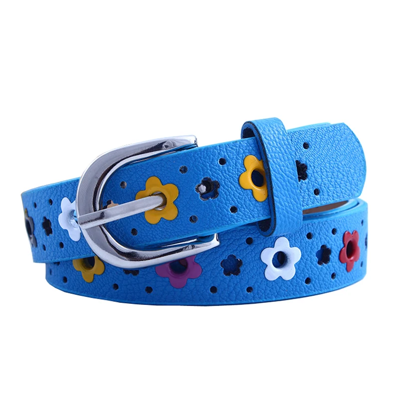 MYMC Belt Hollow Flower Shape Candy Colors Kids for Boy Girl Lady Women PU Leather Adjustable Luxury Designer Metal Buckle Belts