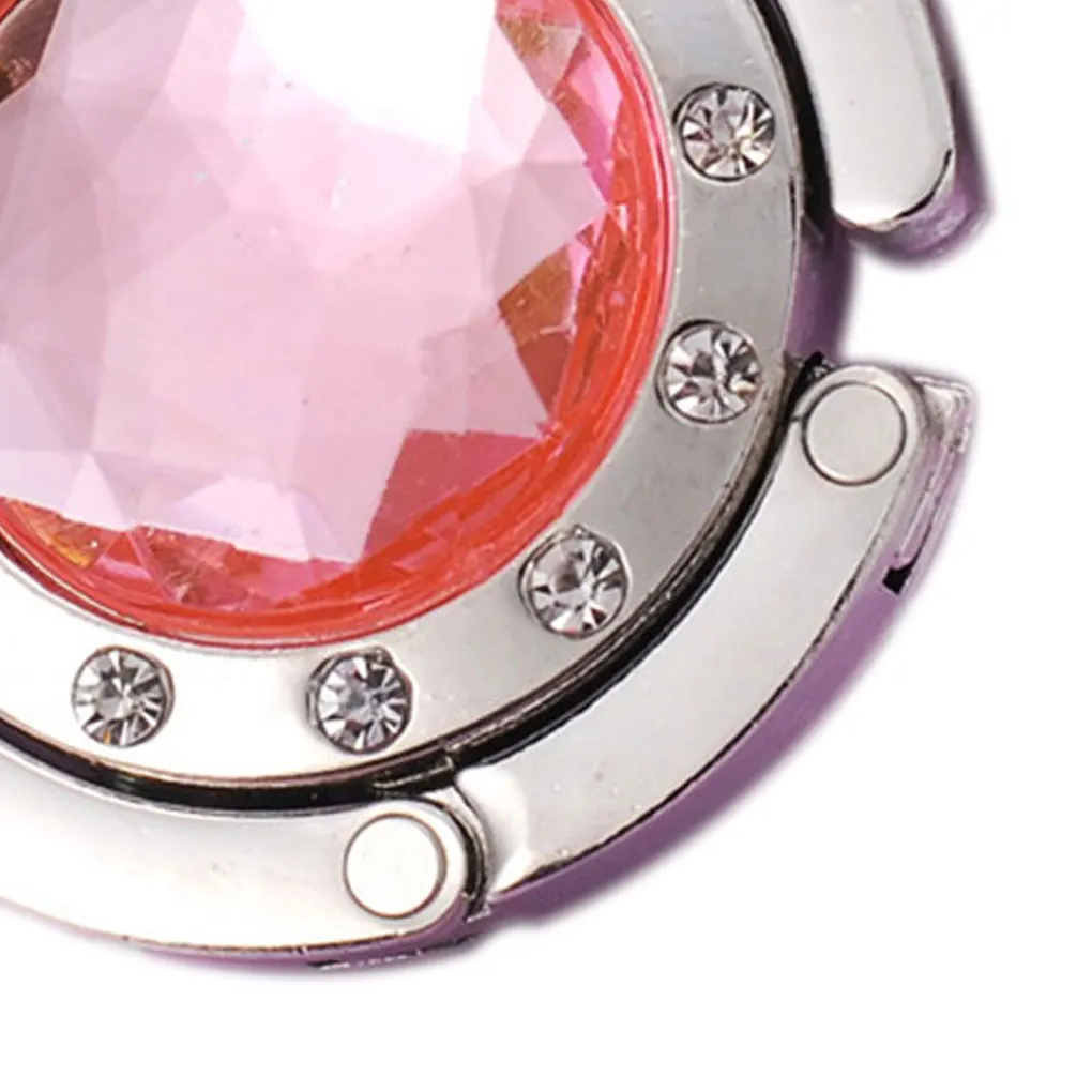 Portable Metal Foldable Table Handbag Holder Purse Hanger Convenient Hook Hang Bag Round Rhinestone Holder